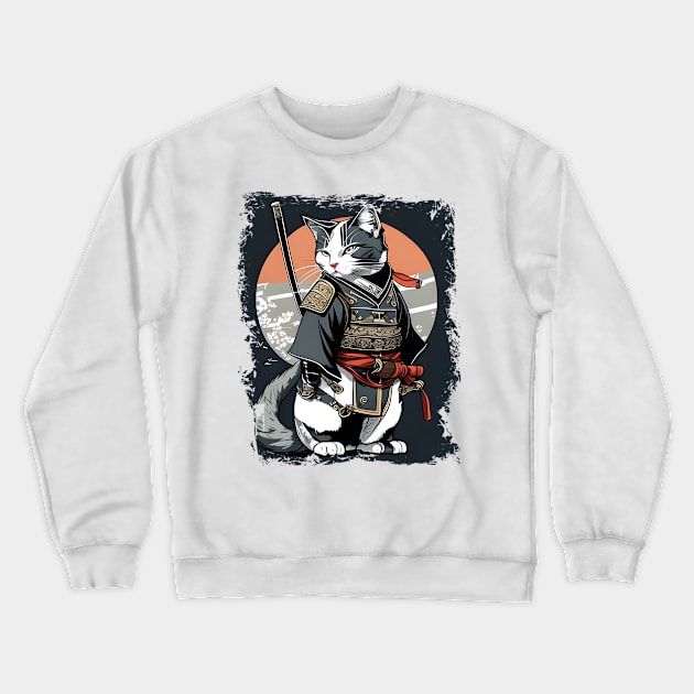 Japanese Cat Samurai Katana Catana - Cat lover Crewneck Sweatshirt by William Edward Husband